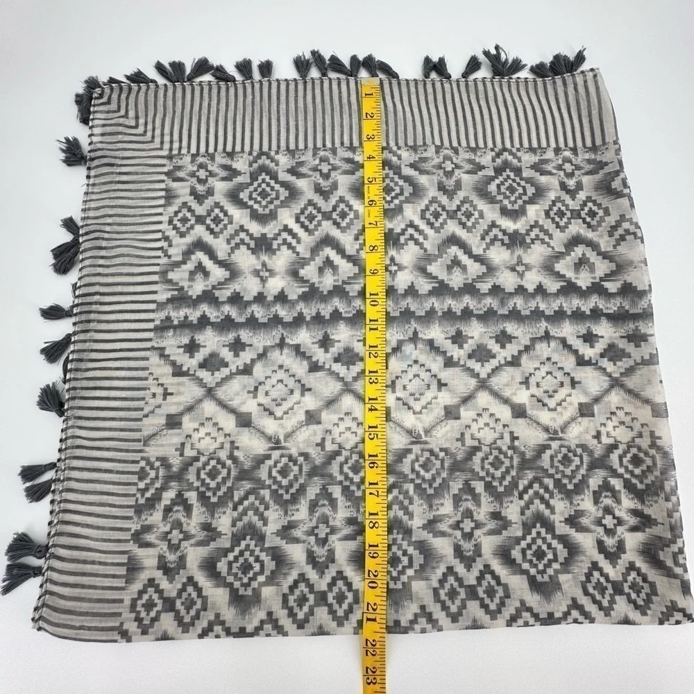 Gray/Ivory Print Square Scarf with Gray Tassels No Tags 44” x 44”
